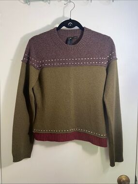 Cama Sol Olive Plum Colorblock Crewneck Boys Sweater Large 100% Cashmere *Flaw